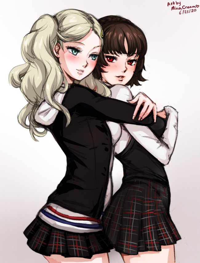 Girlfriends - NSFW, Minacream, Art, Anime, Anime art, Hand-drawn erotica, Erotic, Persona, Persona 4, Kujikawa Rise, Yuri, Persona 5, Game art, Ann takamaki, Amagi Yukiko, Niijima Makoto, Okumura haru, Longpost