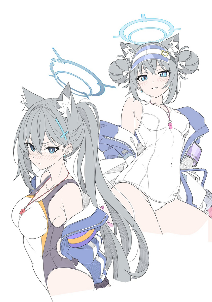 Shiroko Shiroko Anime Art, , Blue Archive, Shiroko Terror, Sunaookami Shiroko, Animal Ears, T1kosewad, , One-piece swimsuit