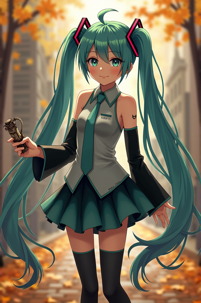 Today is certainly not Friday. Just sweet Miku. - My, Neural network art, Anime, Hatsune Miku, Longpost, Steampunk, Autumn, Portrait