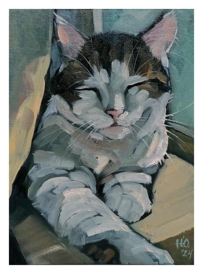 Cat Joseph - My, cat, Pets, Painting, Oil painting, Artist, Etude, Author's painting, Animalistics, Butter, Portrait, Art