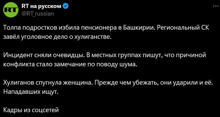 Дети избили пенсионера в Башкирии - Негатив, Дети, Подростки, Избиение, Пенсионеры, Пожилые, Россия, Общество, Russia today, Новости, Хулиганство, Социальные сети, Rgru, Уголовное дело, Следственный комитет, Видео, Башкиры, Воспитание, Воспитание детей, Башкортостан