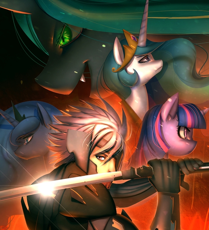 :  My Little Pony, Metal Gear Rising, Princess Celestia, Twilight Sparkle, Princess Luna, Queen Chrysalis, 