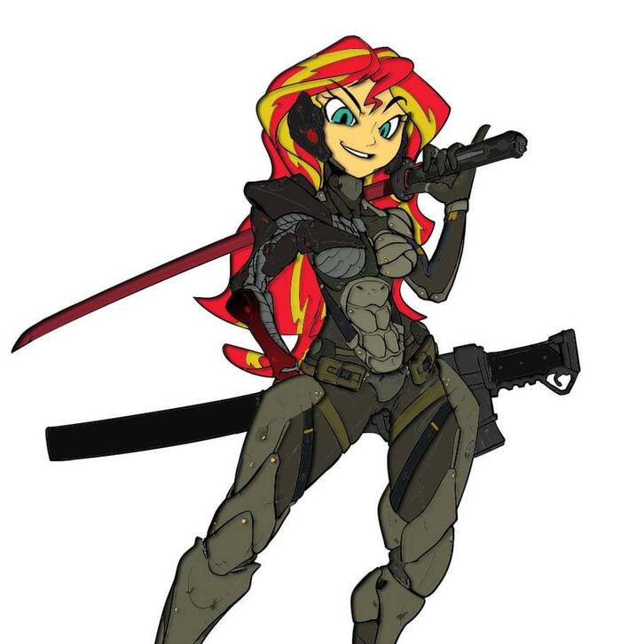 Solar flare - My little pony, Metal gear rising, Sunset shimmer, Crossover, Art, Reddit (link)