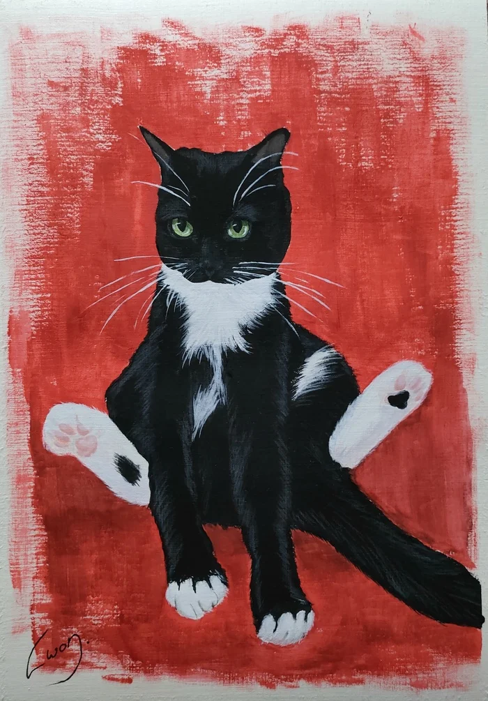 Cat portrait #26 Look out, just for you, a double hob! - My, Drawing, Painting, Learning to draw, Beginner artist, cat, Illustrations, Pet the cat, Traditional art