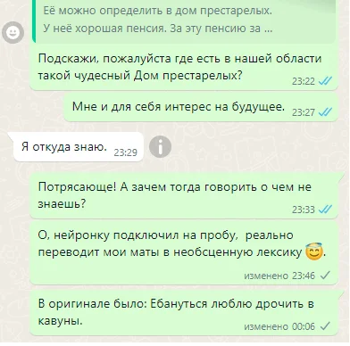 Trolled the faithful - My, Нейронные сети, Trolling, Parents and children, Dementia, Screenshot, Correspondence, Mat