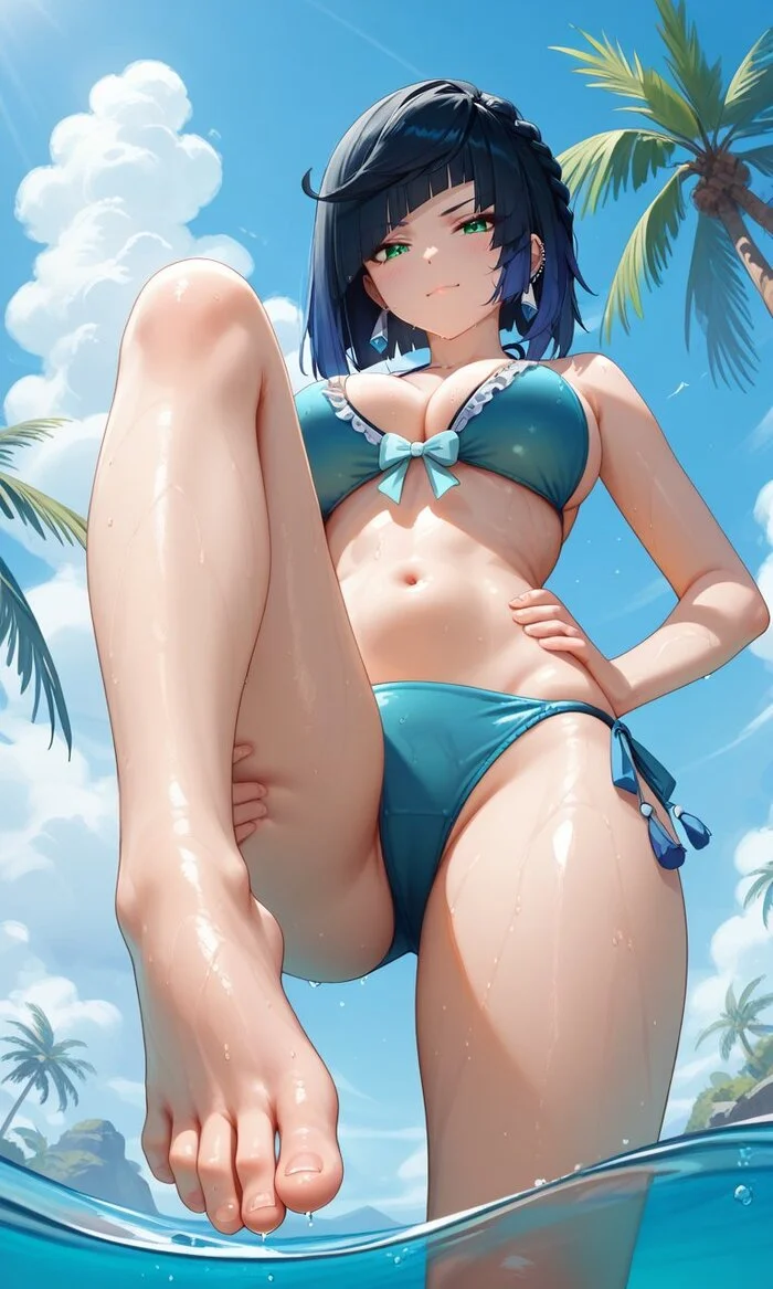 Yelan - Anime, Anime art, Yelan (Genshin Impact), Genshin impact, Bikini, Foot fetish, Neural network art