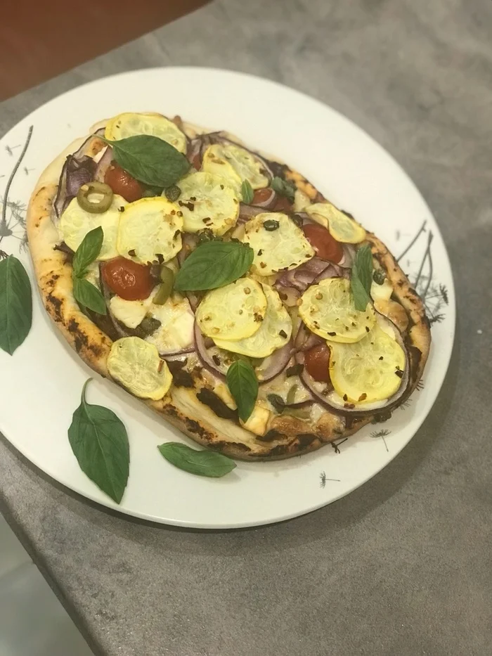 Special pizza recipe from neural network. Mediterranean Wind - My, Cooking, Recipe, Ingredients, Snack, Food, Pizza, Zucchini, Нейронные сети, Artichoke, Olives, Capers, Bakery products, Longpost