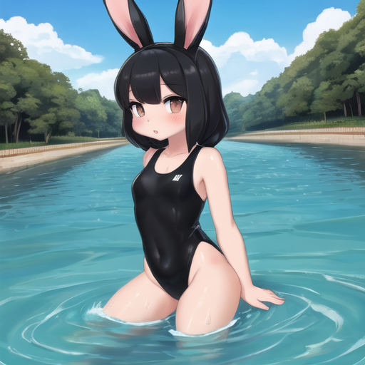 Bathers in the rivers - Girls, Anime, Bathing, River, Water, Water, Art, Swimsuit, Bikini, Longpost, Neural network art