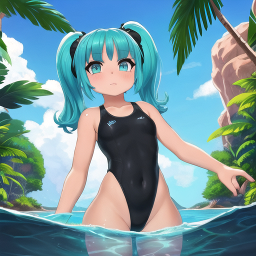 Bathers in the rivers - Girls, Anime, Bathing, River, Water, Water, Art, Swimsuit, Bikini, Longpost, Neural network art