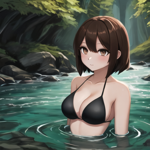 Bathers in the rivers - Girls, Anime, Bathing, River, Water, Water, Art, Swimsuit, Bikini, Longpost, Neural network art