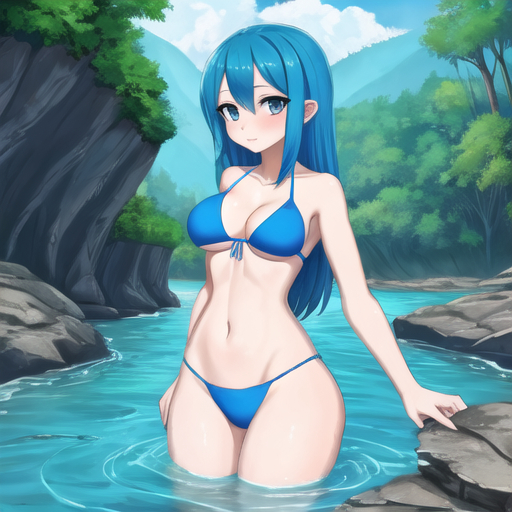 Bathers in the rivers - Girls, Anime, Bathing, River, Water, Water, Art, Swimsuit, Bikini, Longpost, Neural network art