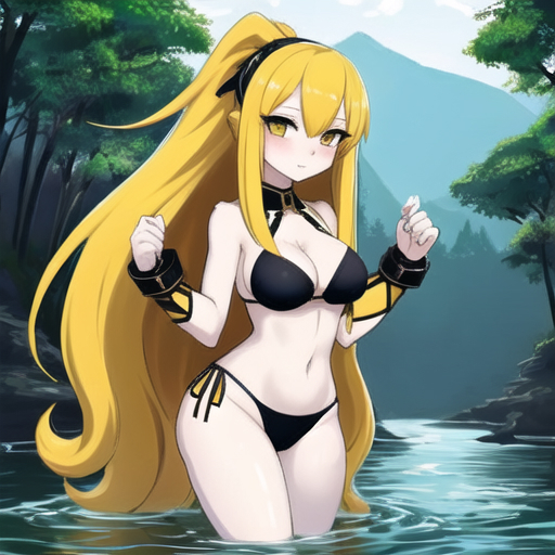 Bathers in the rivers - Girls, Anime, Bathing, River, Water, Water, Art, Swimsuit, Bikini, Longpost, Neural network art