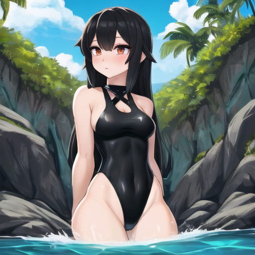 Bathers in the rivers - Girls, Anime, Bathing, River, Water, Water, Art, Swimsuit, Bikini, Longpost, Neural network art