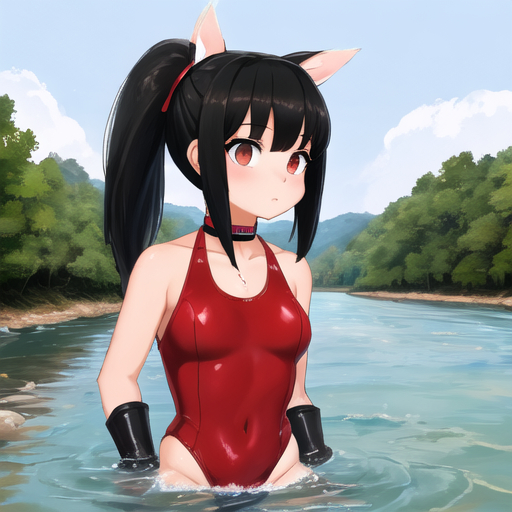 Bathers in the rivers - Girls, Anime, Bathing, River, Water, Water, Art, Swimsuit, Bikini, Longpost, Neural network art