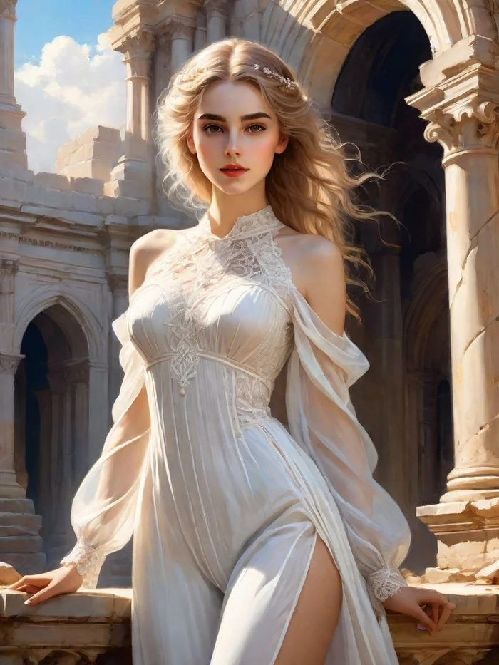 Monica Mancini #4 - My, Girls, Neural network art, Women, Fantasy, Middle Ages, Blonde, The dress