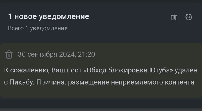 Какой кайф. А что, есть какой-то закон, который запрещает Ютуб? - Моё, YouTube, Блокировка youtube, Вопрос, Спроси Пикабу, Удаление постов на Пикабу