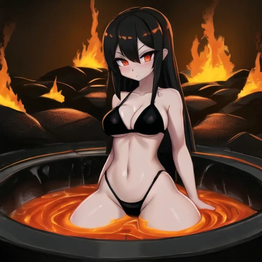 Girls bathing in lava - Girls, Bathing, Lava, Fire, Bikini, Anime, Magma, Swimsuit, Art, Heat, Longpost