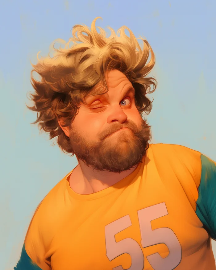 Zach Galifianakis is 55! - My, Neural network art, Midjourney, Pinanoc, Zach Galifianakis, Actors and actresses, Birthday, Anniversary, Portrait, 55 years old