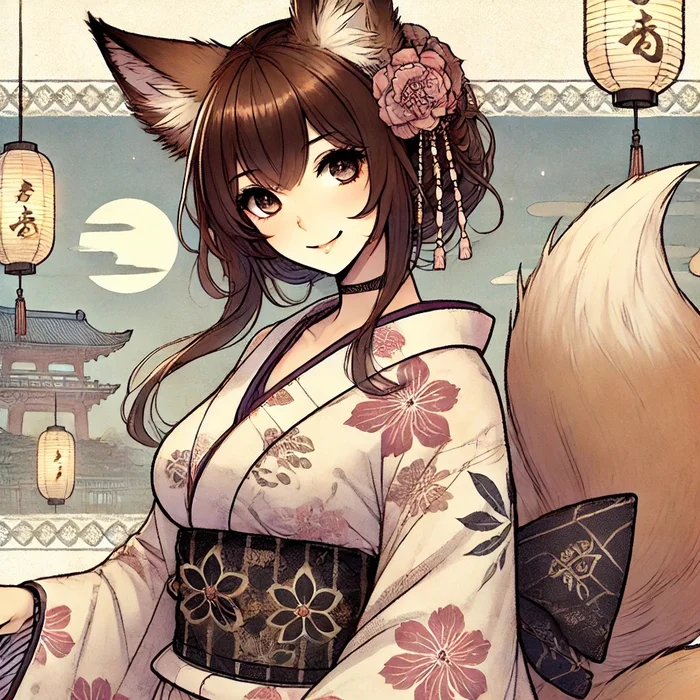 Neurotail - Anime, Anime art, Tail, Animal ears, Kitsune, Neural network art