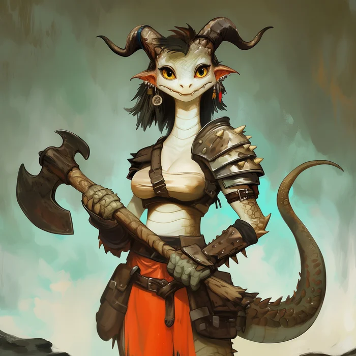 Varvara the Kobold - My, Neural network art, Midjourney, Pinanoc, Barbarian, Barbarian, Barbara, Kobold, Dungeons & dragons, Girls