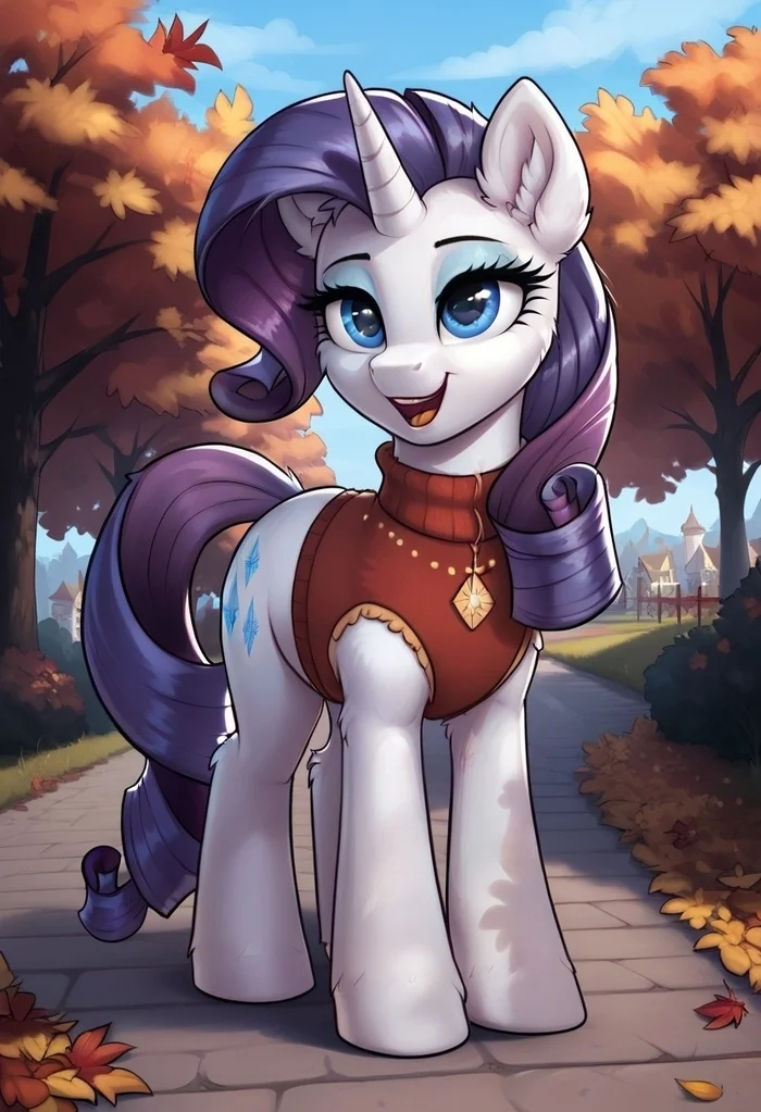 Autumn Rarka! - My, Neural network art, My little pony, PonyArt, Rarity, Longpost