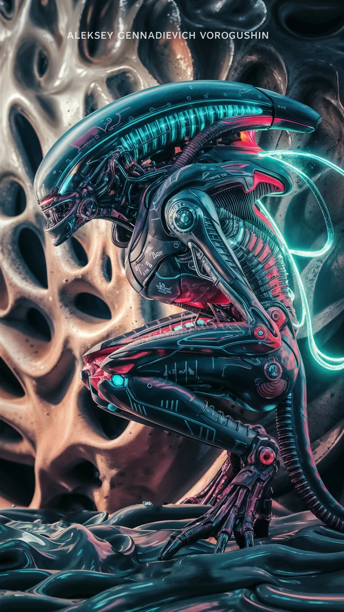 Contemporary artist: Vorogushin Alexey Gennadievich. Futuristic robot in cyberpunk style with neon effects. AI artist - My, Desktop wallpaper, Нейронные сети, Phone wallpaper, Dall-e, Digital, Art, Neural network art, Art, Modern Art, Computer graphics, Robot, Cyborgs, Stranger, Cyberpunk, Artificial Intelligence, Digital drawing, Cover, Longpost