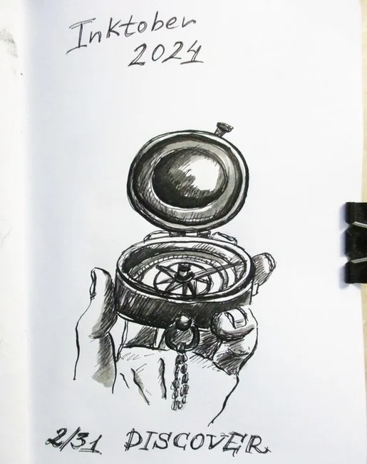 2/31 DISCOVER - ОБНАРУЖИВАТЬ INKTOBER 2024 - Моё, Творчество, Рисование, Искусство, Длиннопост