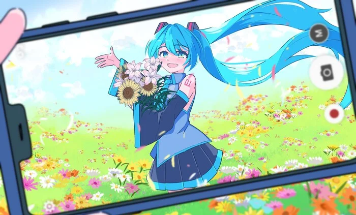 Flower meadow - Hatsune Miku, Vocaloid, Anime art, Vocaloid Art