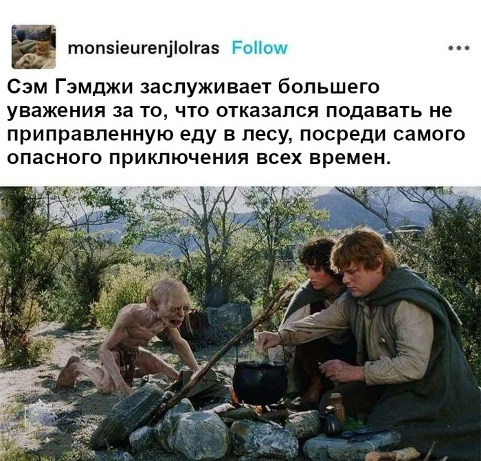 Sam is a real hobbit - Lord of the Rings, Sam Gamgee, Food, The hobbit, Picture with text, Translated by myself, VKontakte (link)