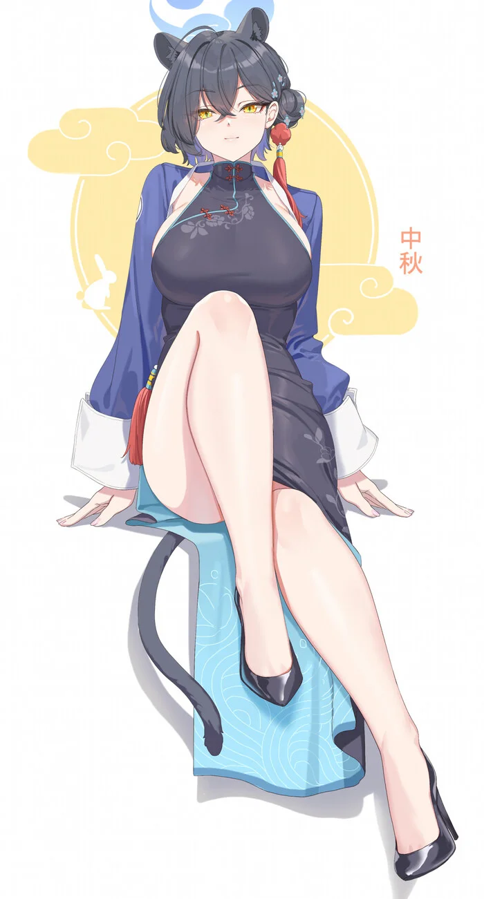 Kaguya - Anime Art, Аниме, Blue archive, Urushibara Kaguya, Animal Ears, Ципао, Хвост