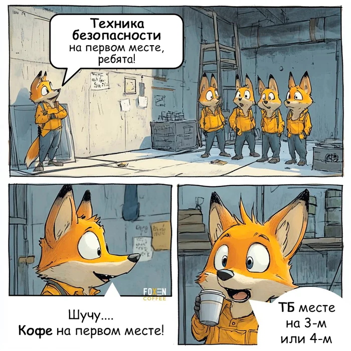 Инструктаж - Фурри, Furry Fox, Furry Canine, Техника безопасности, Инструктаж, Кофе, Комиксы, Фурри комиксы, Арты нейросетей