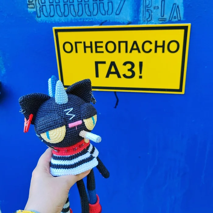 Kotopank - My, Amigurumi, Crochet, Knitted toys, Needlework without process, Author's toy, Punks, Soft toy, Black cat, Friday tag is mine, Longpost