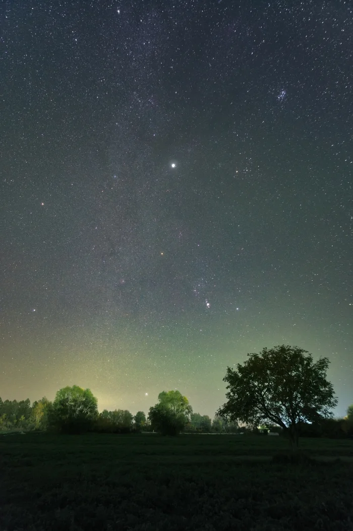 Sirius rises after Orion - My, Orion, Sirius, Astrophoto, Starry sky, Milky Way, Landscape, Chuvashia