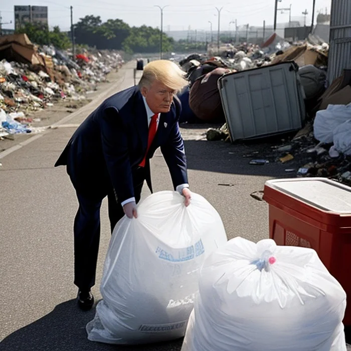 At the dump - My, Art, Neural network art, 3D, Artificial Intelligence, Нейронные сети, Donald Trump, Politicians, Generated, Humor, Parody, Satire, gray-haired, Old men, Dump, Garbage, The president, Men, Hobby, Longpost