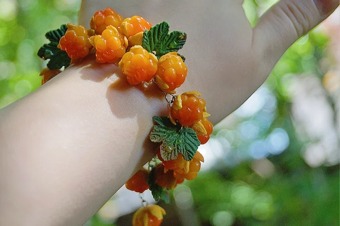 Cloudberry bracelet - My, Polymer clay, Friday tag is mine, Cloudberry, Needlework without process, Longpost, A bracelet, Decoration