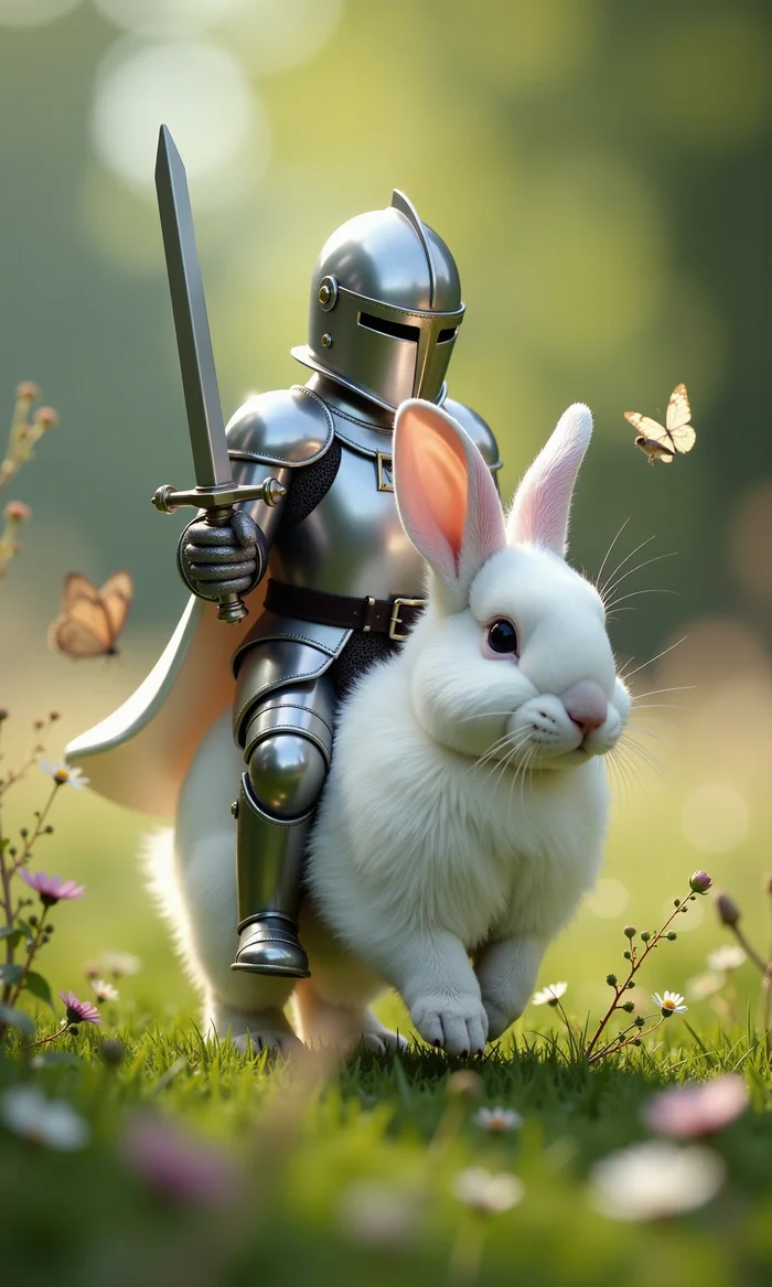 Knight of the Carrot Order [Flux Art] - My, Нейронные сети, Stable diffusion, Flux, Hare, Rabbit, Knights, Miniature, Art, Artificial Intelligence, Desktop wallpaper, Longpost