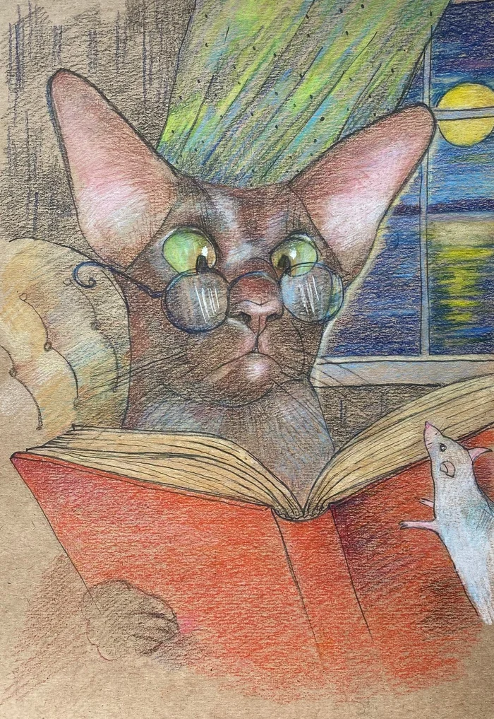 The Life and Adventures of Frosya the Cat - cat, Oriental cats, Colour pencils, Liner, Craft paper, Reading, Luboff00