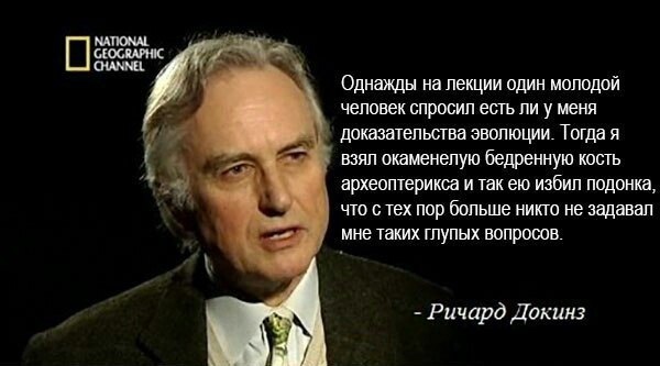 Добро должно быть с окаменелой бедренной костью археоптерикса - Наука, Теория эволюции, Образование, Ричард Докинз, Картинка с текстом