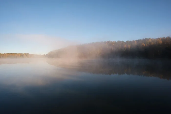 Fog on Lake Yastrebinoe - My, The photo, Nature, Fog, Sky, Forest, Tourism, Beautiful view, Lake, Longpost
