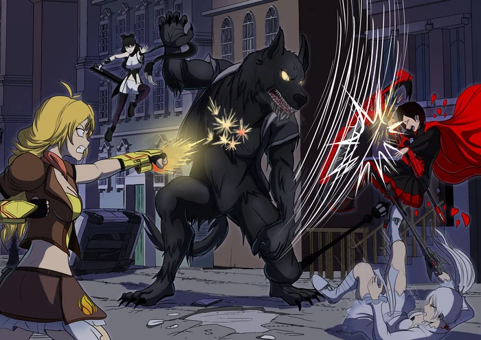 RWBY vs Werewolf - My, Art, Anime, Anime art, World of darkness, RWBY, Team RWBY