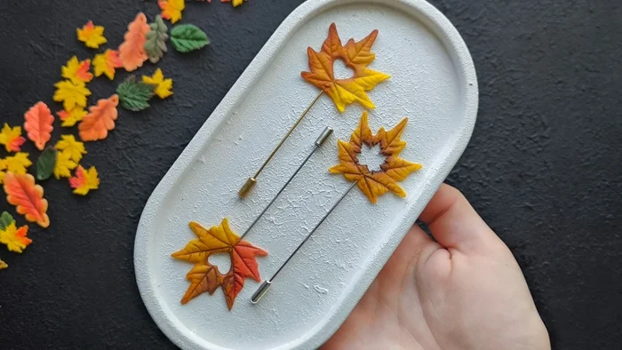 Maple leaves. Brooches - My, Needlework without process, Polymer clay, Лепка, Brooch