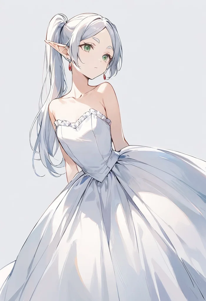 In white - Anime, Anime art, Frieren, Sousou no Frieren, Elves, Wedding Dress, Neural network art