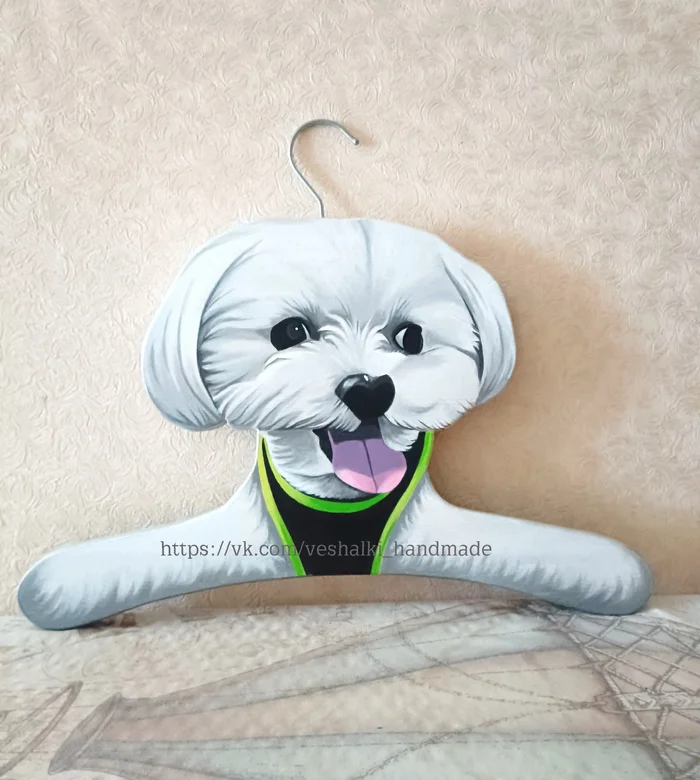 Hanger-hanger maltese lapdog - My, Handmade, Wood products, Woodworking, Maltese lapdog, Master, Needlework without process, Hanger, Painting on wood, Longpost