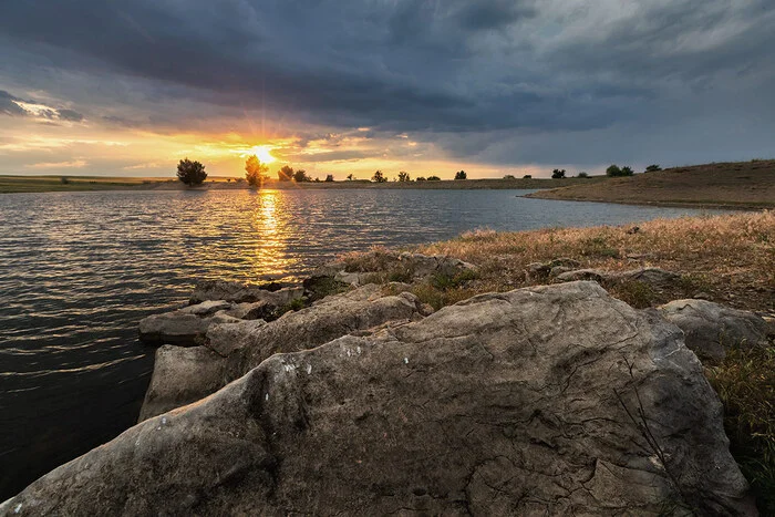 Sunset over the pond - My, Steppe, Rostov region, Pond, Sunset