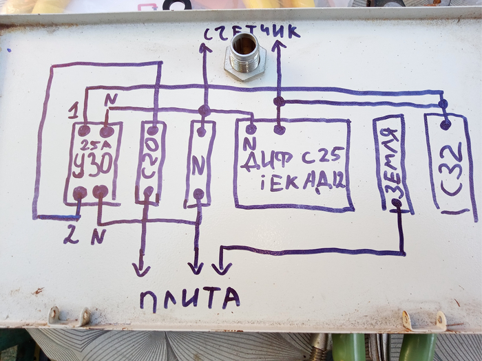 Вот так подключил, извините, цветных маркеров под рукой нет