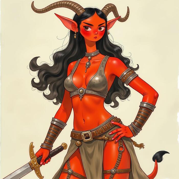 Tiefling Barbara - My, Neural network art, Pinanoc, Barbarian, Barbarian, Barbara, Tifling, Girls, Dungeons & dragons, Flux