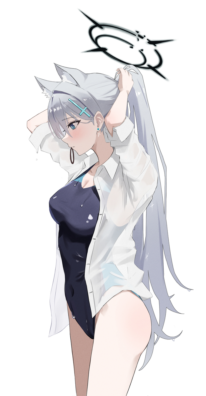 Shiroko Anime Art, , Blue Archive, Shiroko Terror, Animal Ears, , One-piece swimsuit