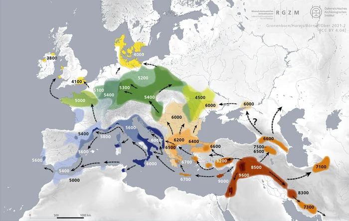 Spread of agriculture in Europe around 3800 BC - Cards, Geography, Europe, Agriculture, BC, Ancient world, Antiquity