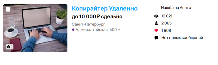 Скриншот одного из моих старых объявлений. Посмотрите цифры просмотров и откликов.