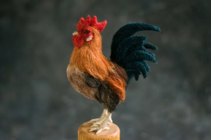 Felted rooster - My, Dry felting, Needlework without process, Rooster, Longpost